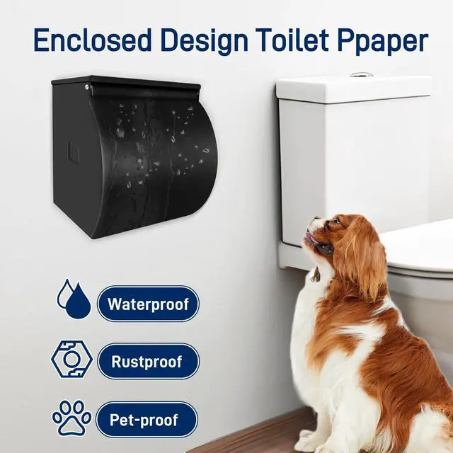 Alt view image 3 of 6 - Toilet Paper Holder Wall Mount, Self Adhesive Toilet Paper Holder with Shelf, Waterproof Stainless Steel Bathroom Toilet Tissue Roll Holder Cat Dog Proof, Black