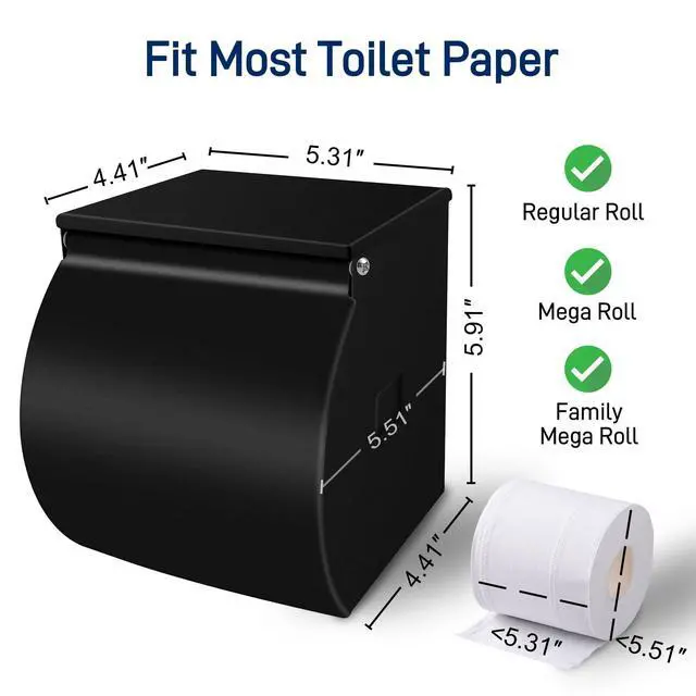 Alt view image 4 of 6 - Toilet Paper Holder Wall Mount, Self Adhesive Toilet Paper Holder with Shelf, Waterproof Stainless Steel Bathroom Toilet Tissue Roll Holder Cat Dog Proof, Black