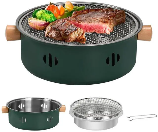 Main image of Portable Charcoal Barbecue Grill, 1pc Mini BBQ Grill Multifunctional Charcoal Grill Round Tabletop Charcoal Grill for Outdoor Cooking Home Party Picnic Camping (Green)