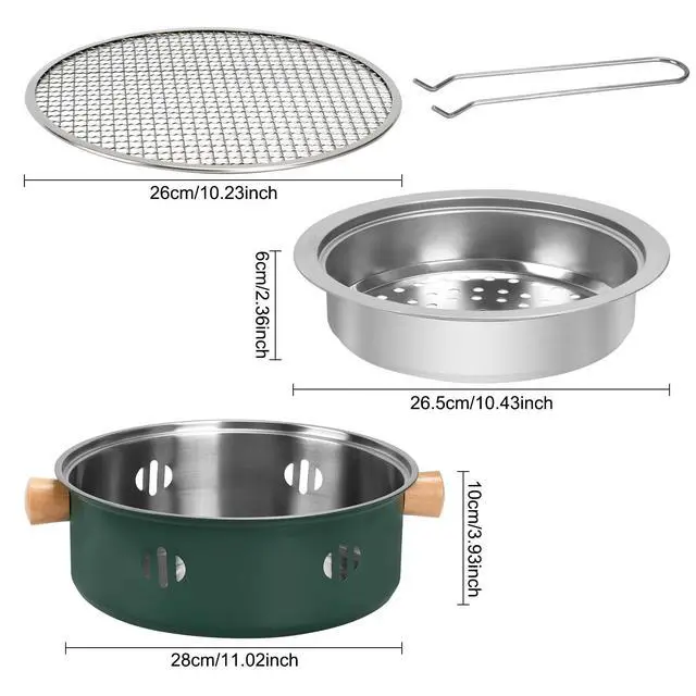 Alt view image 3 of 7 - Portable Charcoal Barbecue Grill, 1pc Mini BBQ Grill Multifunctional Charcoal Grill Round Tabletop Charcoal Grill for Outdoor Cooking Home Party Picnic Camping (Green)