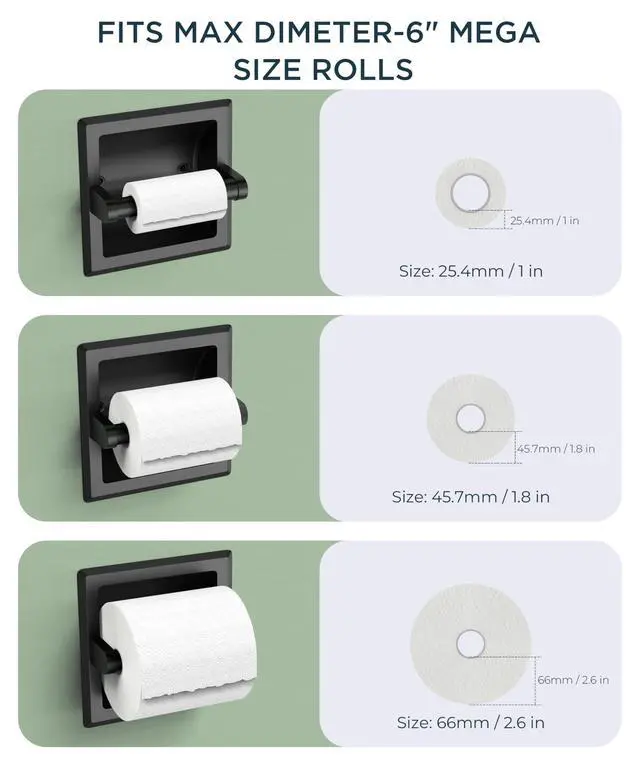 Alt view image 5 of 7 - Recessed Toilet Paper Holder, Stainless Steel Durable Tissue Roll Holder Wall Mount for Bathroom Space Saving Design with Mounting Bracket, in Wall Toilet Paper Dispenser Insert, Matte Black