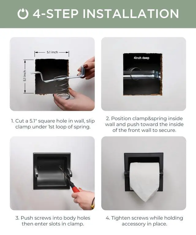Alt view image 7 of 7 - Recessed Toilet Paper Holder, Stainless Steel Durable Tissue Roll Holder Wall Mount for Bathroom Space Saving Design with Mounting Bracket, in Wall Toilet Paper Dispenser Insert, Matte Black
