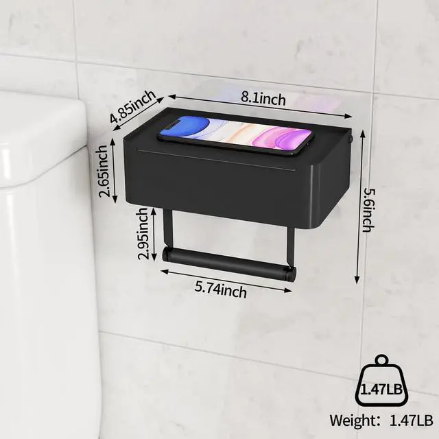 Alt view image 2 of 7 - Toilet Paper Holder with Shelf, Flushable Wipes Dispenser Fits for Bathroom Wipe Storage, Keep Your Wipes Hidden Out of Sight - SUS304 Stainless Steel Wall Mount Organizer (Matte Black)