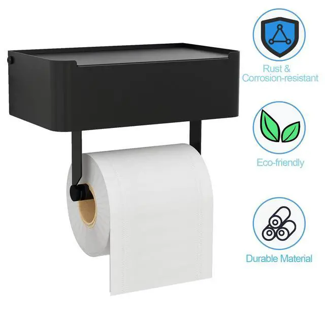 Alt view image 5 of 7 - Toilet Paper Holder with Shelf, Flushable Wipes Dispenser Fits for Bathroom Wipe Storage, Keep Your Wipes Hidden Out of Sight - SUS304 Stainless Steel Wall Mount Organizer (Matte Black)