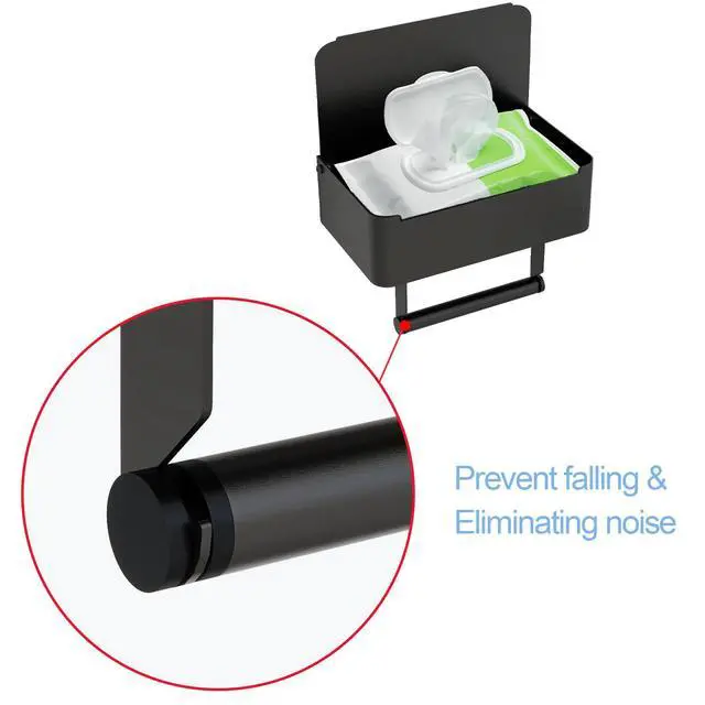 Alt view image 6 of 7 - Toilet Paper Holder with Shelf, Flushable Wipes Dispenser Fits for Bathroom Wipe Storage, Keep Your Wipes Hidden Out of Sight - SUS304 Stainless Steel Wall Mount Organizer (Matte Black)