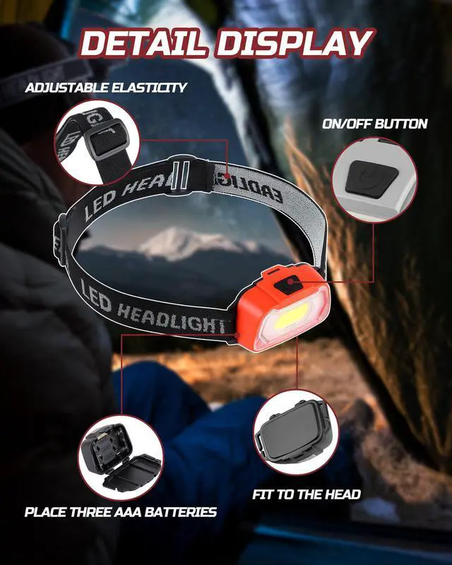 Alt view image 4 of 7 - Camping Headlamp Flashlight 4 Pack, Outdoor Battery Powered Head Lamp Gear for Running, Reading, Hiking, Walking, Climbing, Fishing, Hunting, Jogging, Headlight Multipack for Adults, Kids