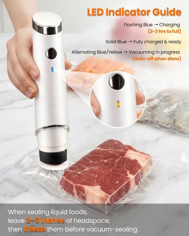 Alt view image 5 of 7 - Portable Vacuum Sealer for Food, 10 Reusable Sealer Bags with 60kPa Powerful Handheld Vacuum Sealer Machine, Seal Meal Saver, Cordless Compact Food Sealer for Freezer, Microwave