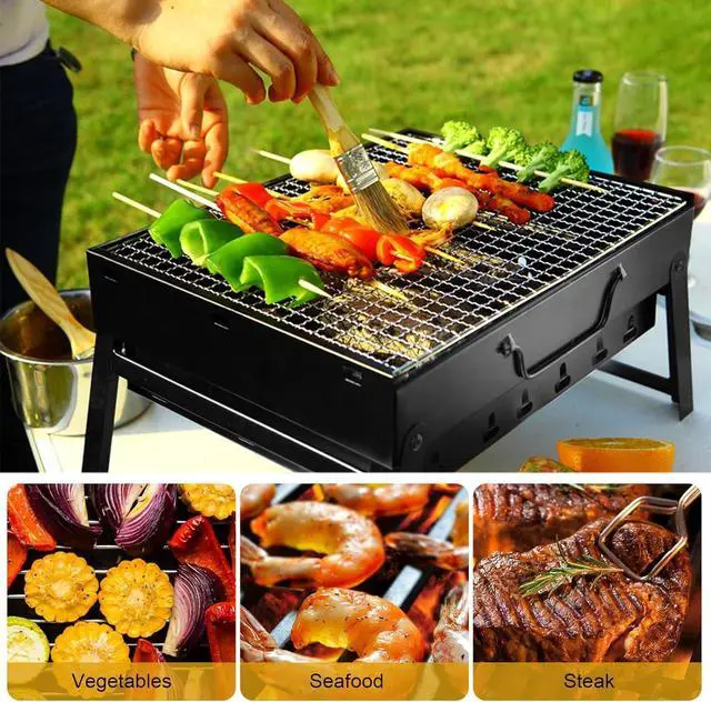 Alt view image 5 of 5 - Charcoal Grill, BBQ Grill Folding Portable smoker, Barbecue Mini Barbecue desk Tabletop Outdoor Grill for Camping Picnics Garden Beach Party, black