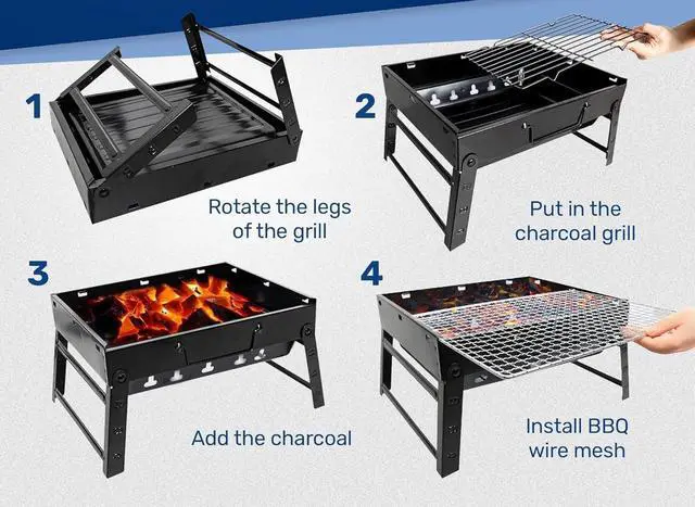 Alt view image 4 of 5 - Charcoal Grill, BBQ Grill Folding Portable smoker, Barbecue Mini Barbecue desk Tabletop Outdoor Grill for Camping Picnics Garden Beach Party, black