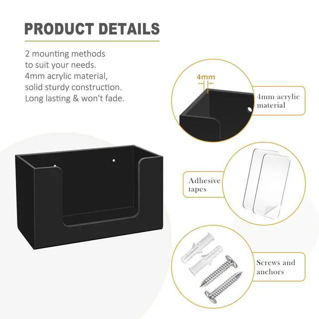 Alt view image 2 of 7 - Wipe Holder Wall Mount Dispenser for Bathroom Tissue Box Acrylic Black