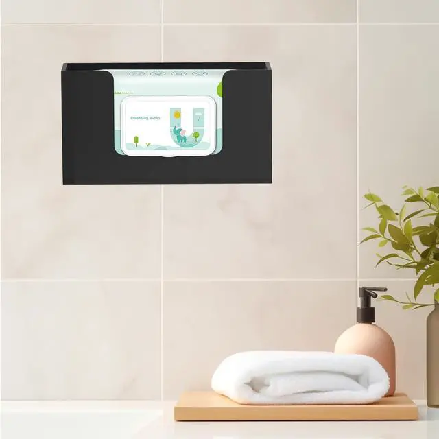 Alt view image 5 of 7 - Wipe Holder Wall Mount Dispenser for Bathroom Tissue Box Acrylic Black