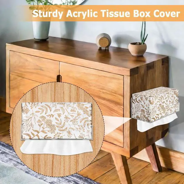 Alt view image 2 of 7 - Acrylic Tissue Box Holder Wall Mounted, Clear Rectangular Tissue Cover Organizer with Self Adhesive Hook and Screws, Classic Tissues Dispenser for Bathroom Toilet Kitchen Desk Cabinets RVs