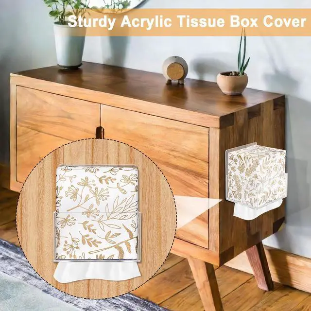 Alt view image 2 of 7 - Acrylic Tissue Box Holder Wall Mounted, Clear Square Tissue Organizer with Self Adhesive Hook and Screws, Classic Tissue Box Cover Tissues Dispenser for Bathroom Toilet Kitchen Desk Cabinet RV