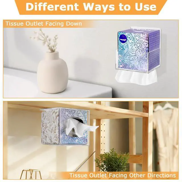 Alt view image 3 of 7 - Acrylic Tissue Box Holder Wall Mounted, Clear Square Tissue Organizer with Self Adhesive Hook and Screws, Classic Tissue Box Cover Tissues Dispenser for Bathroom Toilet Kitchen Desk Cabinet RV