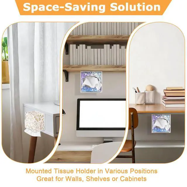 Alt view image 7 of 7 - Acrylic Tissue Box Holder Wall Mounted, Clear Square Tissue Organizer with Self Adhesive Hook and Screws, Classic Tissue Box Cover Tissues Dispenser for Bathroom Toilet Kitchen Desk Cabinet RV