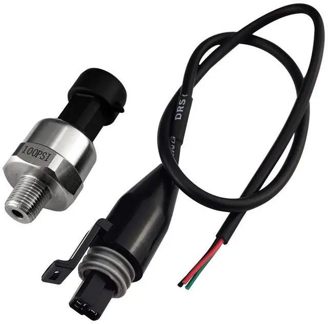 Main image of Pressure Transducer Sender Sensor with Connector, 1/8"NPT Thread Stainless Steel Fuel Pressure Sensor for Oil Fuel Air Water (100PSI)