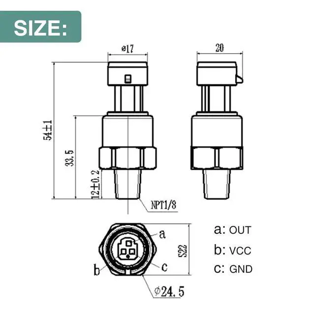 Alt view image 2 of 7 - Pressure Transducer Sender Sensor with Connector, 1/8"NPT Thread Stainless Steel Fuel Pressure Sensor for Oil Fuel Air Water (100PSI)