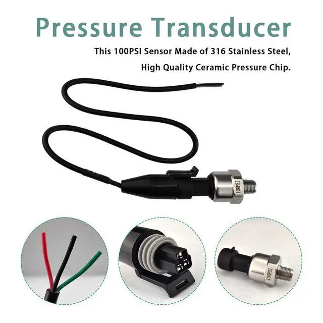Alt view image 3 of 7 - Pressure Transducer Sender Sensor with Connector, 1/8"NPT Thread Stainless Steel Fuel Pressure Sensor for Oil Fuel Air Water (100PSI)