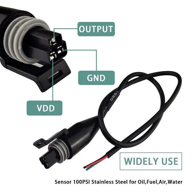 Alt view image 5 of 7 - Pressure Transducer Sender Sensor with Connector, 1/8"NPT Thread Stainless Steel Fuel Pressure Sensor for Oil Fuel Air Water (100PSI)