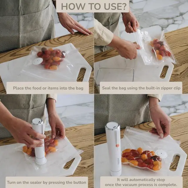 Alt view image 4 of 7 - Handheld Cordless Vacuum Sealer for Food Portable Travel Vacuum Sealer with Reusable Vacuum Seal Bags One-Touch Operation Keeps Food Fresh Up to 5X Longer (sealer + 30 bags)