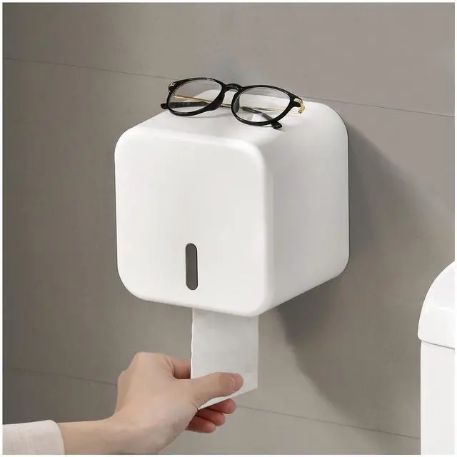 Main image of Toilet Paper Holder Self Adhesive, with Cover, Cat Proof, Waterproof