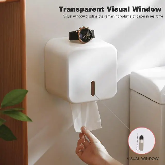 Alt view image 2 of 6 - Toilet Paper Holder Self Adhesive, with Cover, Cat Proof, Waterproof