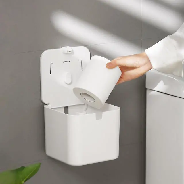 Alt view image 6 of 6 - Toilet Paper Holder Self Adhesive, with Cover, Cat Proof, Waterproof