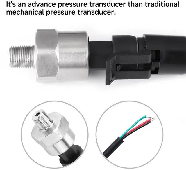 Alt view image 4 of 7 - 100PSI Pressure Transducer Sensor, 1/8-27NPT Thread Stainless Steel Pressure Sensor 0.5-4.5V, Fuel Oil Pressure Transducer Sensor with Connector Harness for Gas, Water, Air