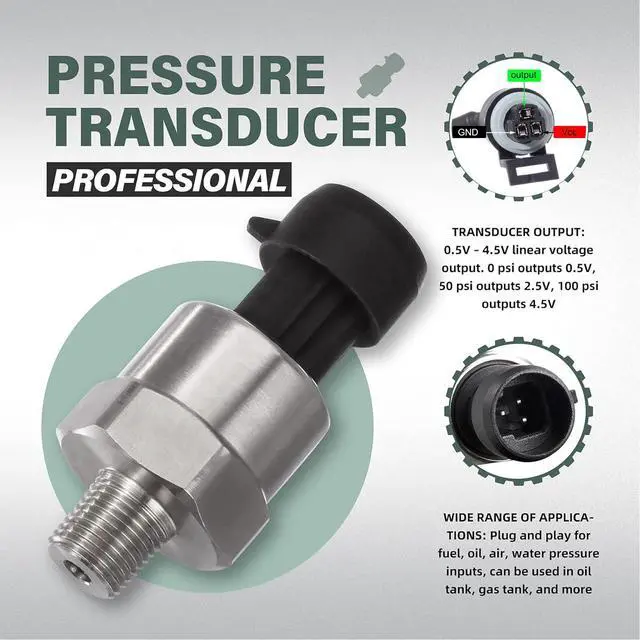 Alt view image 2 of 6 - 100 Psi Pressure Transducer Sender Sensor - 1/8" -27 NPT 27 NPT Thread Stainless for Oil Fuel Air Water Pressure with Harness