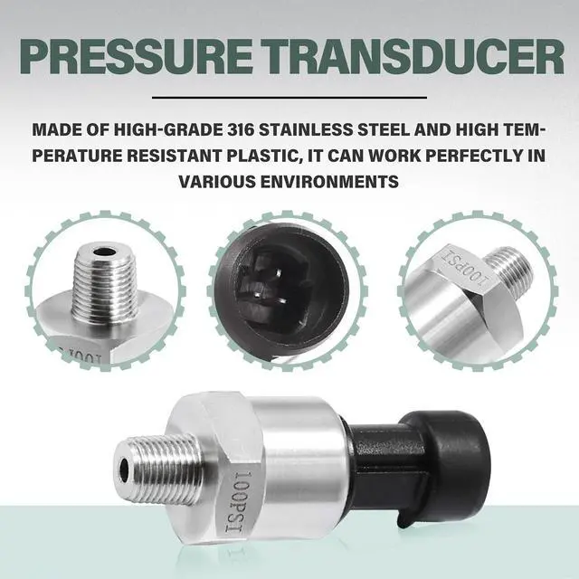 Alt view image 3 of 6 - 100 Psi Pressure Transducer Sender Sensor - 1/8" -27 NPT 27 NPT Thread Stainless for Oil Fuel Air Water Pressure with Harness