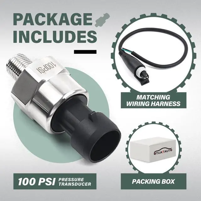 Alt view image 5 of 6 - 100 Psi Pressure Transducer Sender Sensor - 1/8" -27 NPT 27 NPT Thread Stainless for Oil Fuel Air Water Pressure with Harness