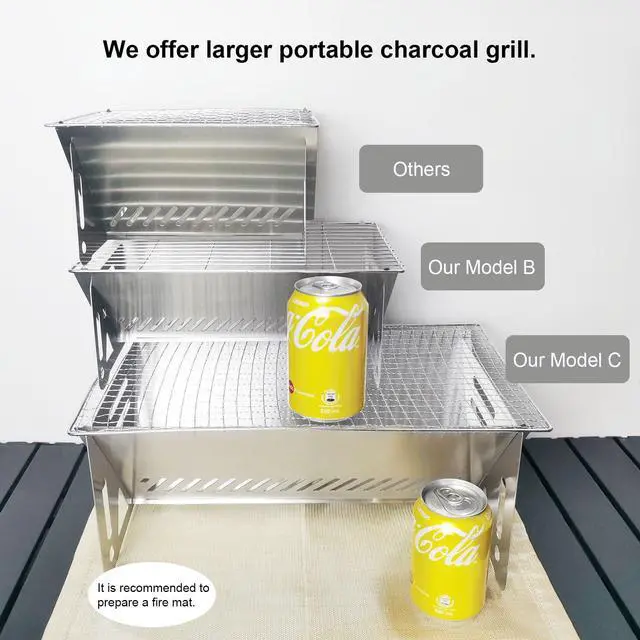 Alt view image 4 of 6 - Mini Portable Charcoal Grill,Small BBQ Grill Tabletop Fire Pit for Camping Patio Outdoor Stainless Steel Camping Folding Barbecue Grills Backpacking Grills