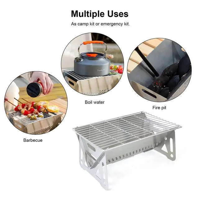 Alt view image 6 of 6 - Mini Portable Charcoal Grill,Small BBQ Grill Tabletop Fire Pit for Camping Patio Outdoor Stainless Steel Camping Folding Barbecue Grills Backpacking Grills