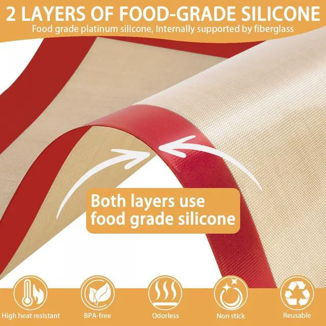 Alt view image 3 of 7 - 6 Pcs Silicone Baking Mat Non Slip Reusable BPA Free Silicone Rectangular Bakeware Sheet Liner for Cookies Pastry Bread Dough Prep Oven Counter (Red)