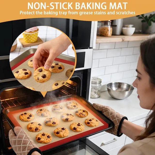 Alt view image 5 of 7 - 6 Pcs Silicone Baking Mat Non Slip Reusable BPA Free Silicone Rectangular Bakeware Sheet Liner for Cookies Pastry Bread Dough Prep Oven Counter (Red)