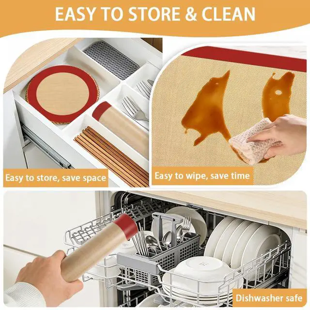 Alt view image 6 of 7 - 6 Pcs Silicone Baking Mat Non Slip Reusable BPA Free Silicone Rectangular Bakeware Sheet Liner for Cookies Pastry Bread Dough Prep Oven Counter (Red)