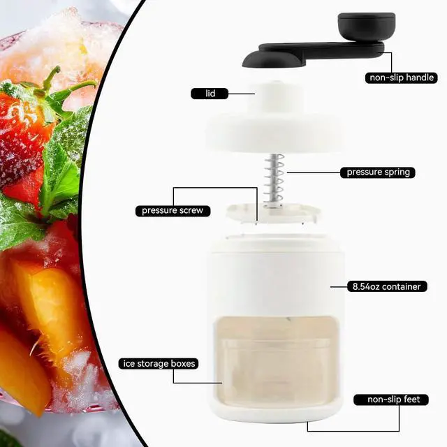 Alt view image 4 of 5 - Ice Mini Snow Cone Machine, Portable Countertop Ice Shaver with No Slip Base, No Electricity Needed, Ice Cup Included, Lightweight, Stainless Steel Blade