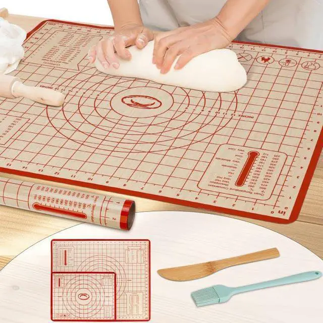 Main image of Silicone Baking Mat,28in×20in & 16in×12in Pastry Mat,Measuring Non-slip Dough mat Mats for Baking,Kneading Dough,Table Mats Red(2Pack)