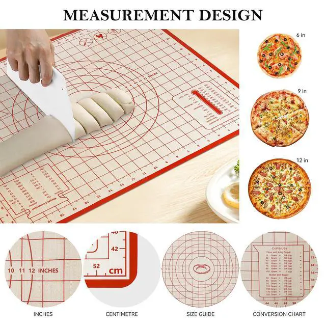 Alt view image 2 of 7 - Silicone Baking Mat,28in×20in & 16in×12in Pastry Mat,Measuring Non-slip Dough mat Mats for Baking,Kneading Dough,Table Mats Red(2Pack)