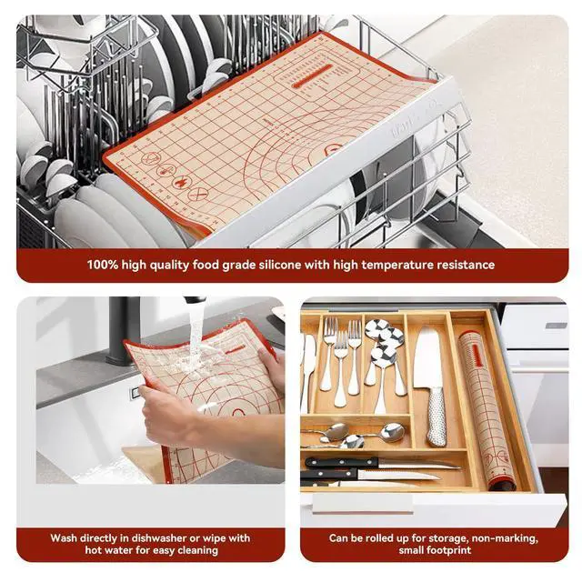 Alt view image 4 of 7 - Silicone Baking Mat,28in×20in & 16in×12in Pastry Mat,Measuring Non-slip Dough mat Mats for Baking,Kneading Dough,Table Mats Red(2Pack)