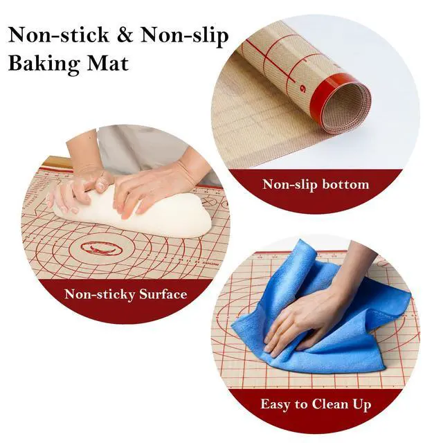 Alt view image 5 of 7 - Silicone Baking Mat,28in×20in & 16in×12in Pastry Mat,Measuring Non-slip Dough mat Mats for Baking,Kneading Dough,Table Mats Red(2Pack)