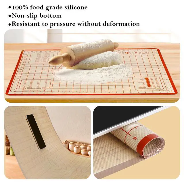 Alt view image 6 of 7 - Silicone Baking Mat,28in×20in & 16in×12in Pastry Mat,Measuring Non-slip Dough mat Mats for Baking,Kneading Dough,Table Mats Red(2Pack)