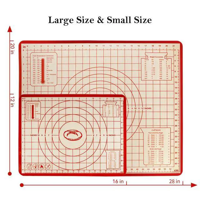 Alt view image 7 of 7 - Silicone Baking Mat,28in×20in & 16in×12in Pastry Mat,Measuring Non-slip Dough mat Mats for Baking,Kneading Dough,Table Mats Red(2Pack)