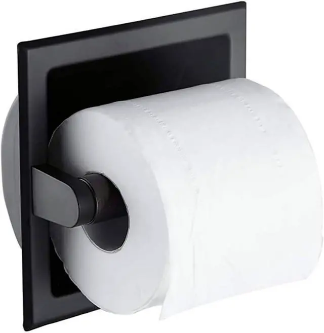 Alt view image 2 of 7 - Toilet Paper Holder, Recessed, Stainless Steel, Wall-Mounted, Matte Black