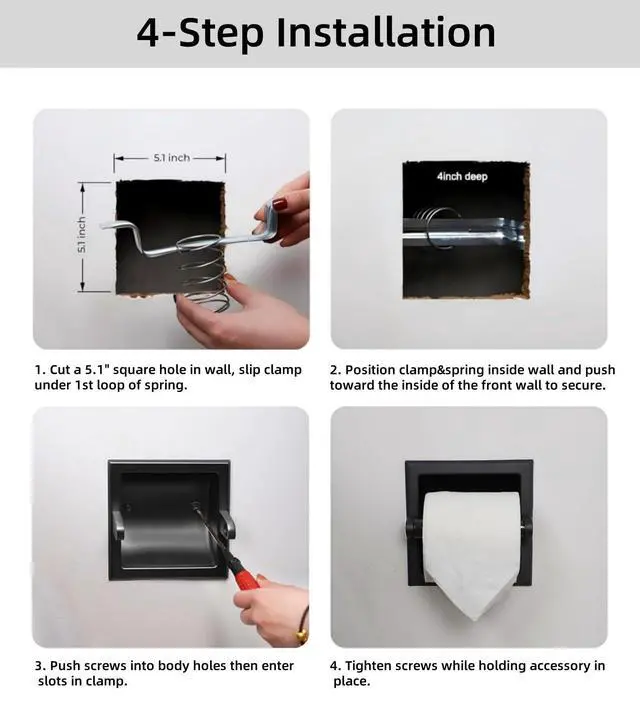 Alt view image 4 of 7 - Toilet Paper Holder, Recessed, Stainless Steel, Wall-Mounted, Matte Black