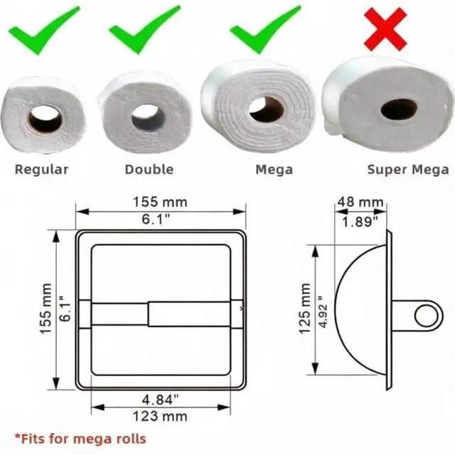 Alt view image 6 of 7 - Toilet Paper Holder, Recessed, Stainless Steel, Wall-Mounted, Matte Black