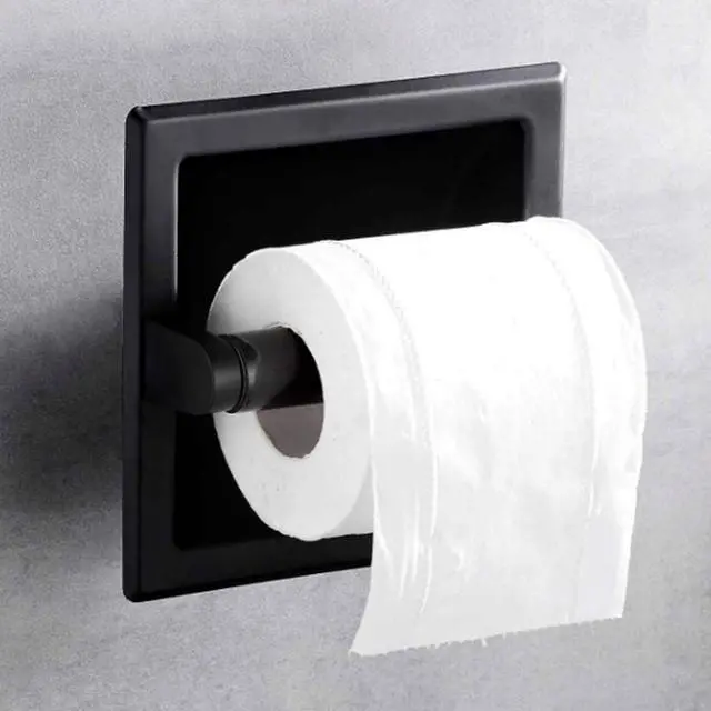 Alt view image 7 of 7 - Toilet Paper Holder, Recessed, Stainless Steel, Wall-Mounted, Matte Black