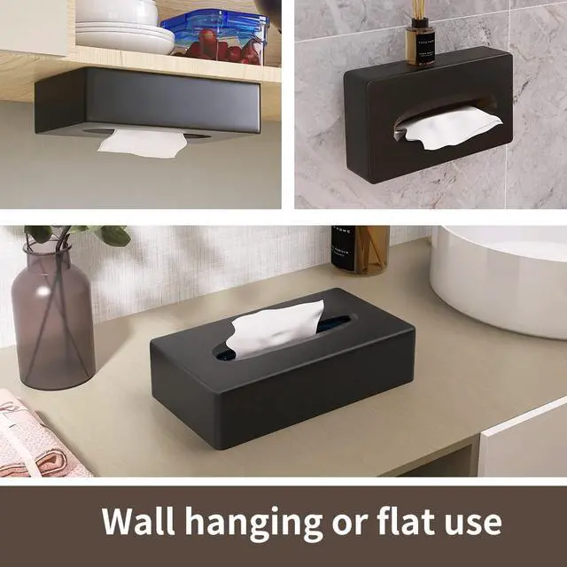Alt view image 6 of 7 - Tissue Box Cover, Rectangular Black Wall Mounted Facial Paper Holder Dispenser, Prefert for Storage on Bathroom Vanity, Kitchen, Night Stand, Countertops Office and Car.