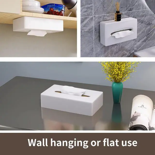 Alt view image 6 of 7 - Tissue Box Cover, Rectangular White Wall Mounted Facial Paper Holder Dispenser, Prefert for Storage on Bathroom Vanity, Kitchen, Night Stand, Countertops Office and Car.
