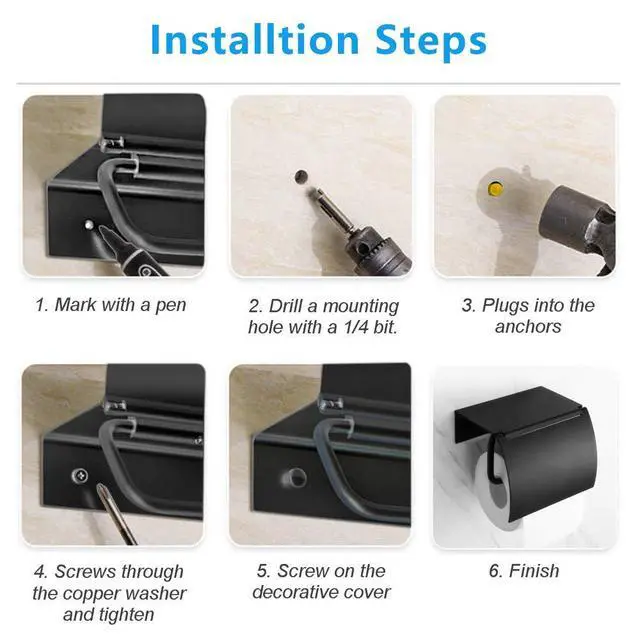 Alt view image 5 of 7 - Matte Black Toilet Paper Holder Wall Mounted with Phone Shelf, Universal Modern Toilet Tissue Holder fit Mega Roll Toilet Paper, Cat Proof Toilet Paper Holder Bathroom Metal Aluminum Covered TP Holder